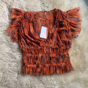 ❤️🧡🆕 FREE PEOPLE Rust Floral Mesh Layered Crop Top